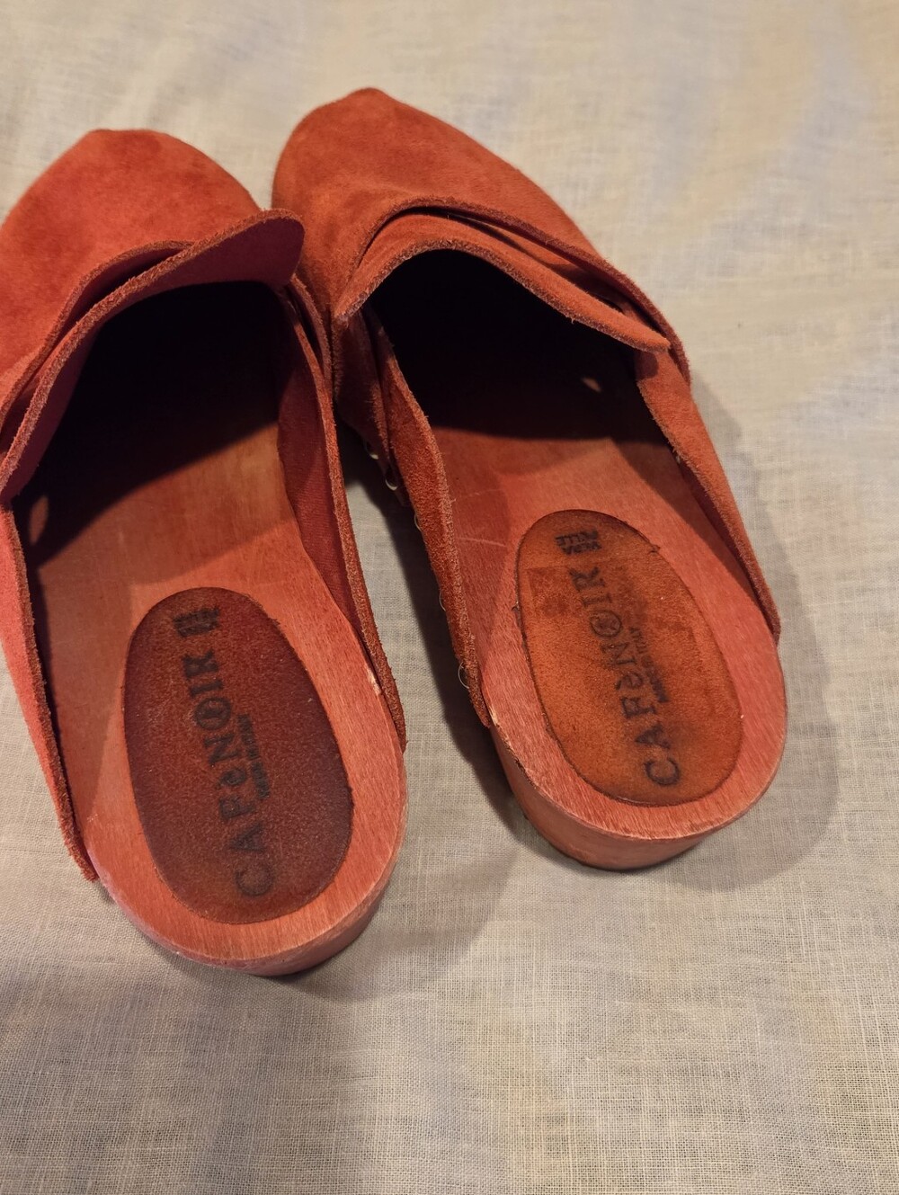 CafeNoir Italy Burnt Orange Suede Wooden Clogs EU 38 | Studded Slip On Mules - Picture 4 of 8